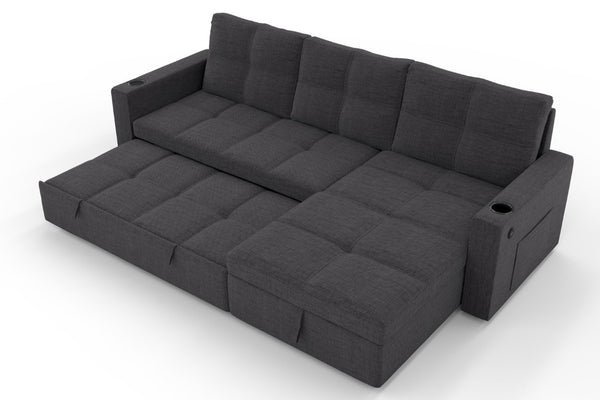English Elm Convertible Sectional Sleeper Sofa with Hidden Storage USB Port and Cup Holders Dark Gray B347S00019