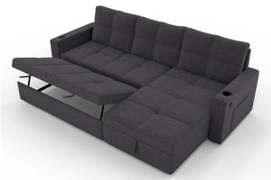 English Elm Convertible Sectional Sleeper Sofa with Hidden Storage USB Port and Cup Holders Dark Gray B347S00019
