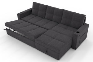 English Elm Convertible Sectional Sleeper Sofa with Hidden Storage USB Port and Cup Holders Dark Gray B347S00019