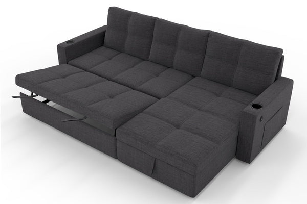 English Elm Convertible Sectional Sleeper Sofa with Hidden Storage USB Port and Cup Holders Dark Gray B347S00019