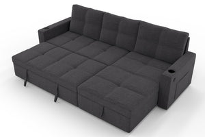 English Elm Convertible Sectional Sleeper Sofa with Hidden Storage USB Port and Cup Holders Dark Gray B347S00019
