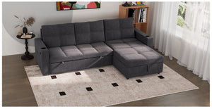 English Elm Convertible Sectional Sleeper Sofa with Hidden Storage USB Port and Cup Holders Dark Gray B347S00019