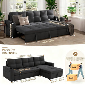 English Elm Convertible Sectional Sleeper Sofa with Hidden Storage USB Port and Cup Holders Dark Gray B347S00019