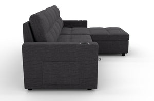 English Elm Convertible Sectional Sleeper Sofa with Hidden Storage USB Port and Cup Holders Dark Gray B347S00019