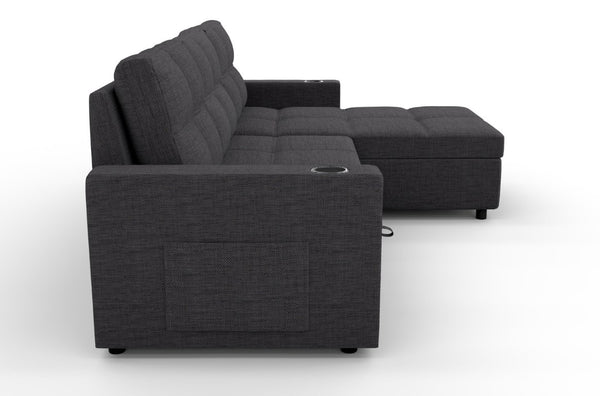 English Elm Convertible Sectional Sleeper Sofa with Hidden Storage USB Port and Cup Holders Dark Gray B347S00019