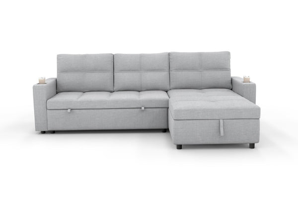 English Elm Convertible Sectional Sleeper Sofa with Hidden Storage USB Port and Cup Holders Light Gray B347S00020