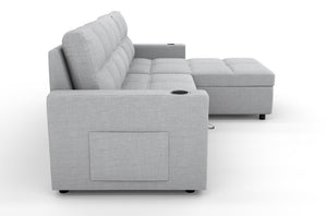 English Elm Convertible Sectional Sleeper Sofa with Hidden Storage USB Port and Cup Holders Light Gray B347S00020