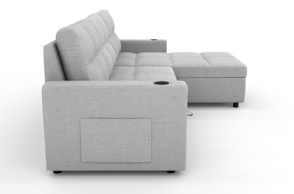 English Elm Convertible Sectional Sleeper Sofa with Hidden Storage USB Port and Cup Holders Light Gray B347S00020