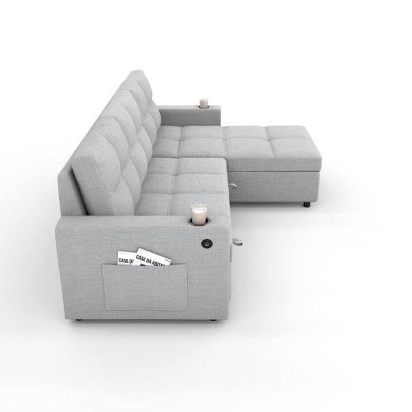 English Elm Convertible Sectional Sleeper Sofa with Hidden Storage USB Port and Cup Holders Light Gray B347S00020