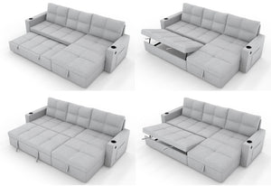 English Elm Convertible Sectional Sleeper Sofa with Hidden Storage USB Port and Cup Holders Light Gray B347S00020