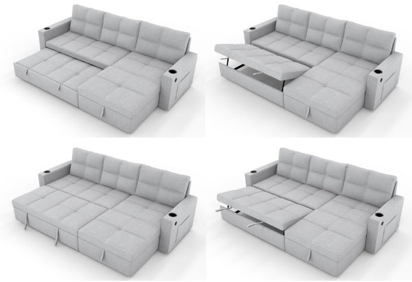 English Elm Convertible Sectional Sleeper Sofa with Hidden Storage USB Port and Cup Holders Light Gray B347S00020
