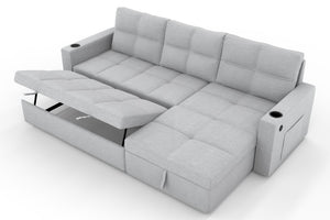 English Elm Convertible Sectional Sleeper Sofa with Hidden Storage USB Port and Cup Holders Light Gray B347S00020