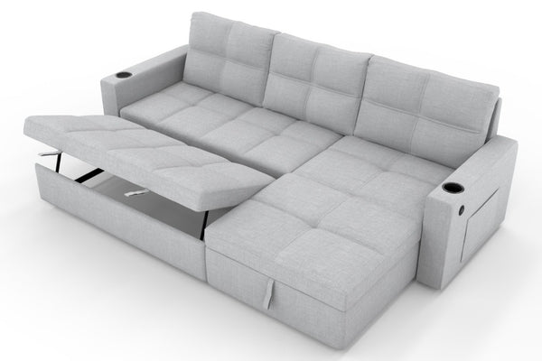 English Elm Convertible Sectional Sleeper Sofa with Hidden Storage USB Port and Cup Holders Light Gray B347S00020