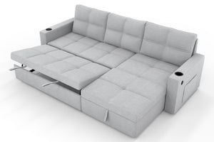 English Elm Convertible Sectional Sleeper Sofa with Hidden Storage USB Port and Cup Holders Light Gray B347S00020