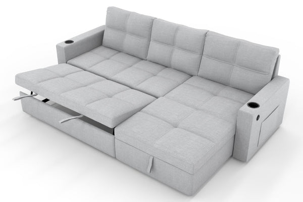 English Elm Convertible Sectional Sleeper Sofa with Hidden Storage USB Port and Cup Holders Light Gray B347S00020