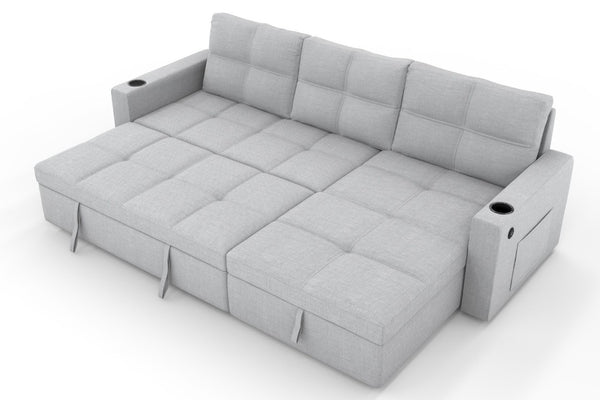 English Elm Convertible Sectional Sleeper Sofa with Hidden Storage USB Port and Cup Holders Light Gray B347S00020