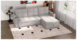 English Elm Convertible Sectional Sleeper Sofa with Hidden Storage USB Port and Cup Holders Light Gray B347S00020