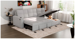 English Elm Convertible Sectional Sleeper Sofa with Hidden Storage USB Port and Cup Holders Light Gray B347S00020
