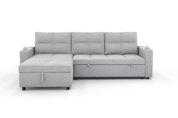 English Elm Convertible Sectional Sleeper Sofa with Hidden Storage USB Port and Cup Holders Light Gray B347S00020