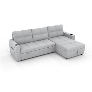 English Elm Convertible Sectional Sleeper Sofa with Hidden Storage USB Port and Cup Holders Light Gray B347S00020