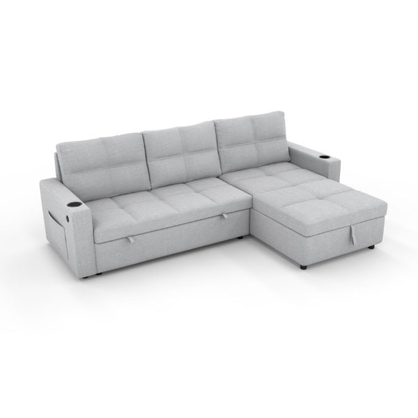 English Elm Convertible Sectional Sleeper Sofa with Hidden Storage USB Port and Cup Holders Light Gray B347S00020
