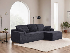 English Elm 104-in Corduroy Modular Sectional Low Profile Cloud Sofa for Living Room or Apartment Black B347S00029