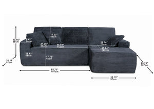 English Elm 104-in Corduroy Modular Sectional Low Profile Cloud Sofa for Living Room or Apartment Black B347S00029