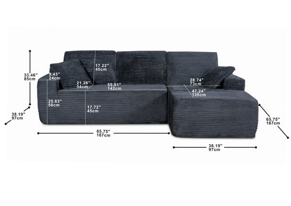 English Elm 104-in Corduroy Modular Sectional Low Profile Cloud Sofa for Living Room or Apartment Black B347S00029