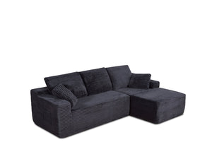 English Elm 104-in Corduroy Modular Sectional Low Profile Cloud Sofa for Living Room or Apartment Black B347S00029