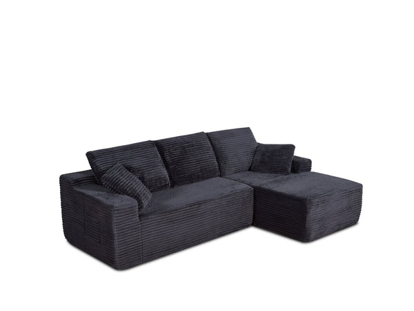 English Elm 104-in Corduroy Modular Sectional Low Profile Cloud Sofa for Living Room or Apartment Black B347S00029