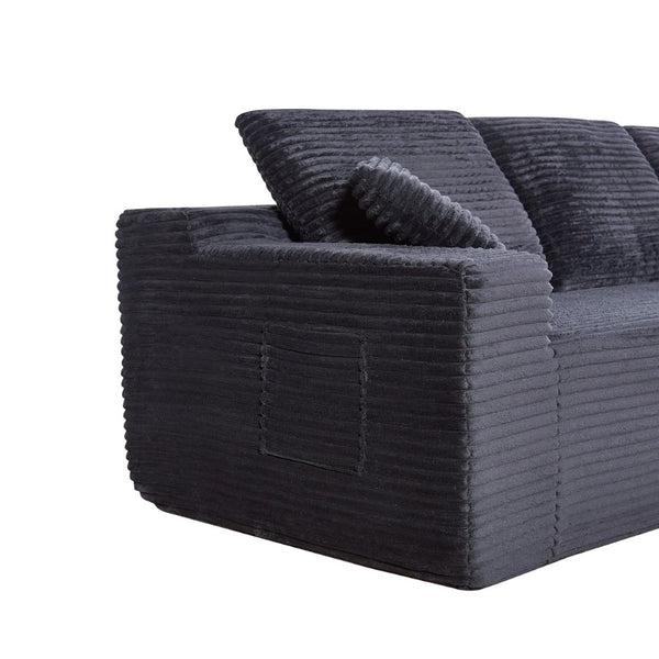 English Elm 104-in Corduroy Modular Sectional Low Profile Cloud Sofa for Living Room or Apartment Black B347S00029