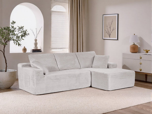 English Elm 104-in Corduroy Modular Sectional Low Profile Cloud Sofa for Living Room or Apartment Light Beige B347S00030