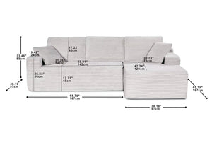 English Elm 104-in Corduroy Modular Sectional Low Profile Cloud Sofa for Living Room or Apartment Light Beige B347S00030