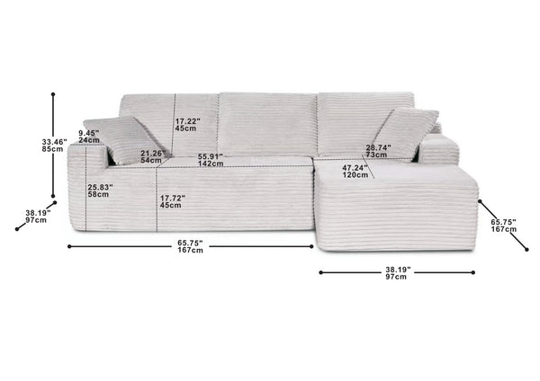 English Elm 104-in Corduroy Modular Sectional Low Profile Cloud Sofa for Living Room or Apartment Light Beige B347S00030