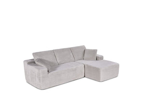 English Elm 104-in Corduroy Modular Sectional Low Profile Cloud Sofa for Living Room or Apartment Light Beige B347S00030
