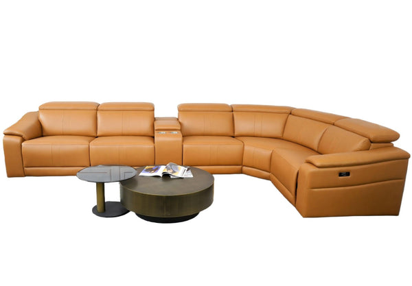 English Elm 6-piece Modular Faux Leather Sectional with Electric Recliners and Cup Holders B347S00031