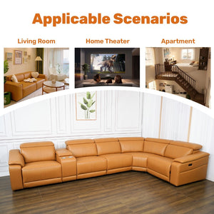 English Elm 6-piece Modular Faux Leather Sectional with Electric Recliners and Cup Holders B347S00031