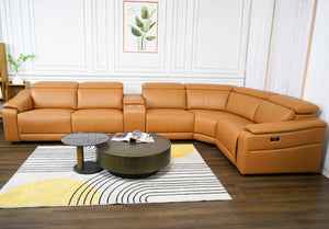 English Elm 6-piece Modular Faux Leather Sectional with Electric Recliners and Cup Holders B347S00031