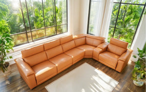 English Elm 6-piece Modular Faux Leather Sectional with Electric Recliners and Cup Holders B347S00031