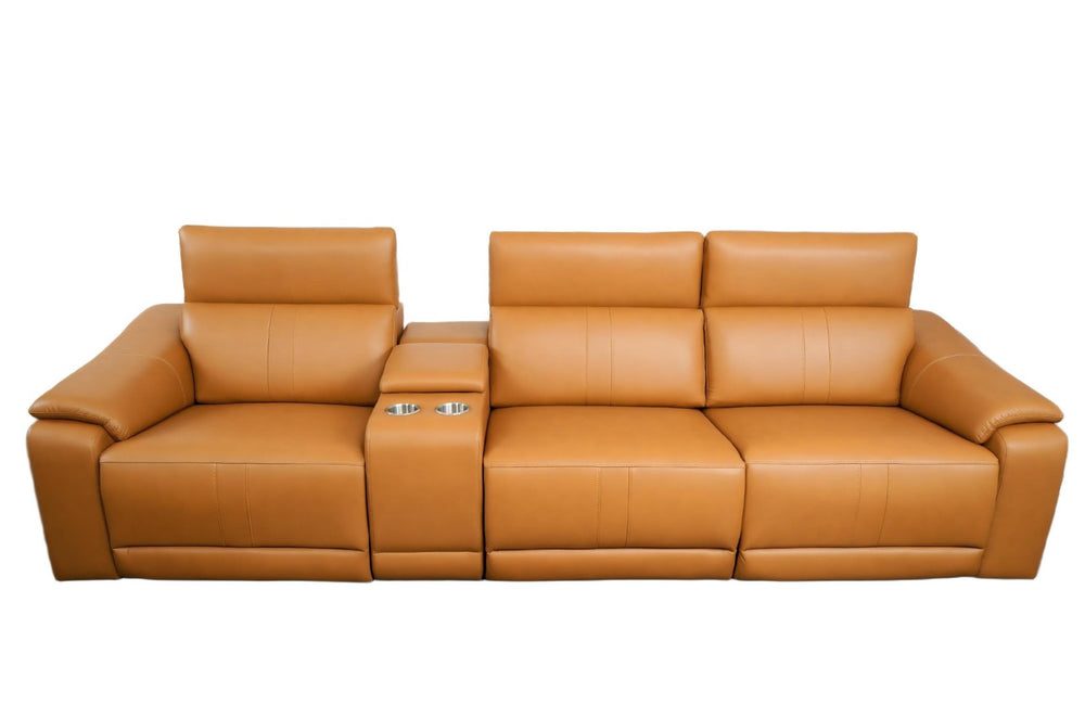 English Elm 4-piece Modular Faux Leather Reclining Sectional with Cup Holders for Living Room Brown B347S00032