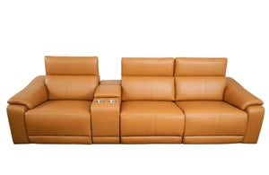 English Elm 4-piece Modular Faux Leather Reclining Sectional with Cup Holders for Living Room Brown B347S00032