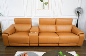 English Elm 4-piece Modular Faux Leather Reclining Sectional with Cup Holders for Living Room Brown B347S00032