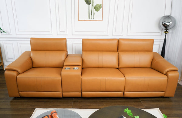 English Elm 4-piece Modular Faux Leather Reclining Sectional with Cup Holders for Living Room Brown B347S00032