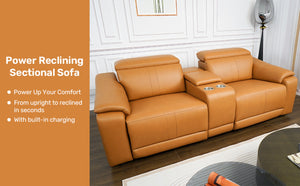 English Elm 3-piece Modular Faux Leather Sectional Sofa with Reclining Seats and Built-in Storage Brown B347S00033