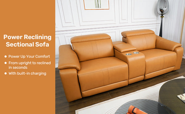 English Elm 3-piece Modular Faux Leather Sectional Sofa with Reclining Seats and Built-in Storage Brown B347S00033