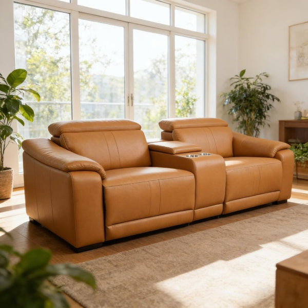 English Elm 3-piece Modular Faux Leather Sectional Sofa with Reclining Seats and Built-in Storage Brown B347S00033