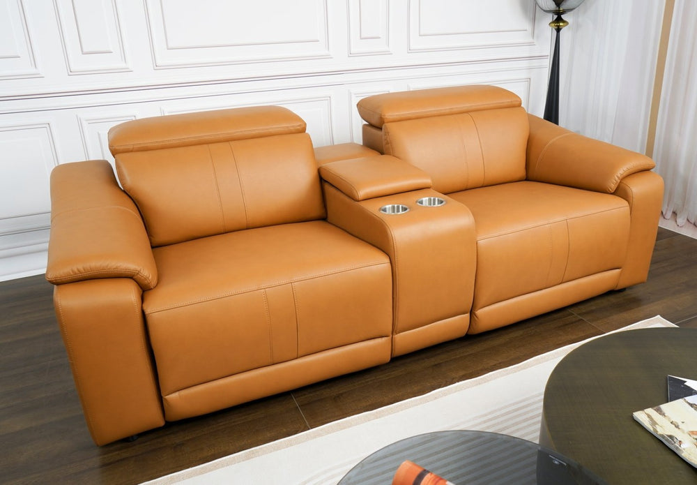 English Elm 3-piece Modular Faux Leather Sectional Sofa with Reclining Seats and Built-in Storage Brown B347S00033