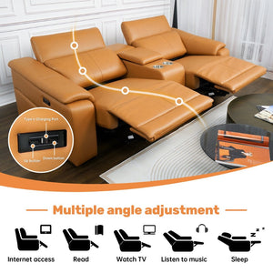 English Elm 3-piece Modular Faux Leather Sectional Sofa with Reclining Seats and Built-in Storage Brown B347S00033