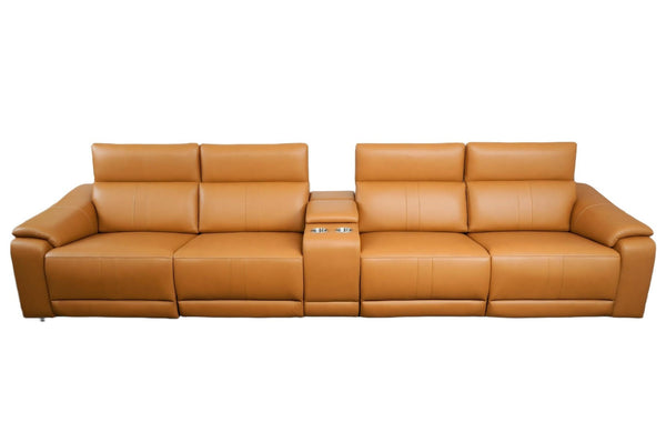 English Elm 5-piece Modular Faux Leather Sectional Sofa with Power Recliners and Built-in Storage Brown B347S00034