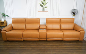 English Elm 5-piece Modular Faux Leather Sectional Sofa with Power Recliners and Built-in Storage Brown B347S00034